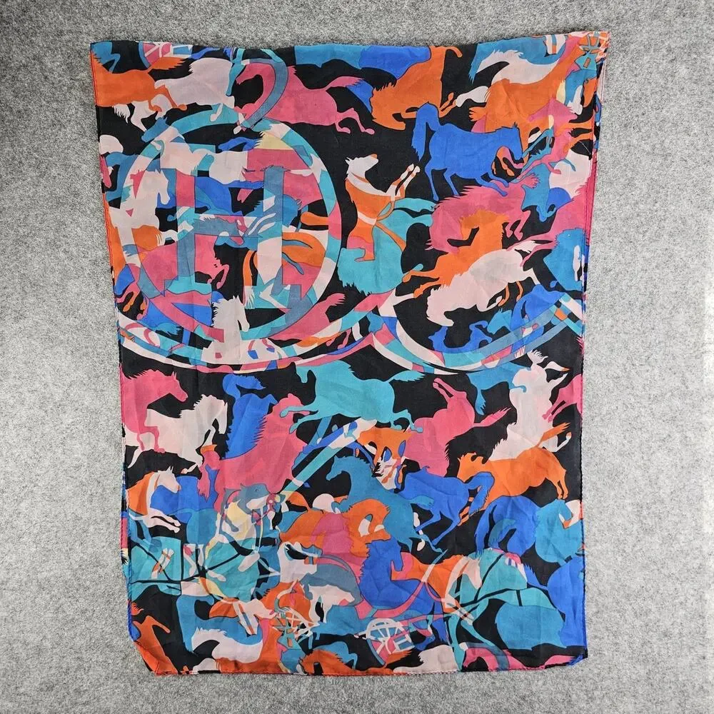 Lightweight Equestrian Scarf Colorful Abstract Art To Wear Horse Design 60